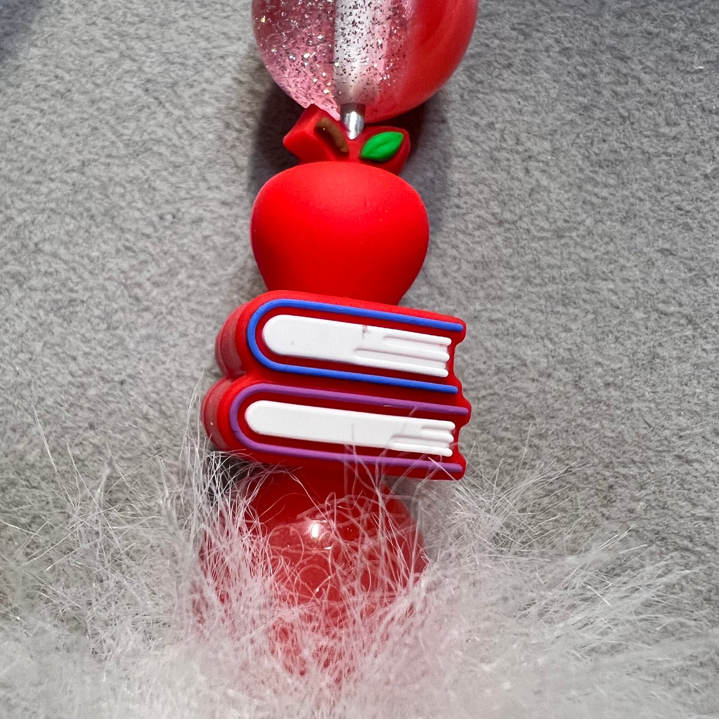 Red Apple on Books Silicone Bead